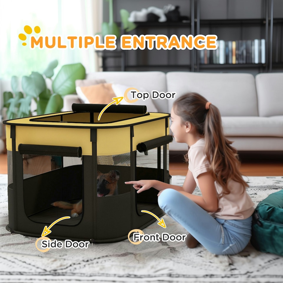 image 1 of PawHut Portable Dog Pen for Puppies, Rabbits, Kittens, Guinea Pigs - Yellow
