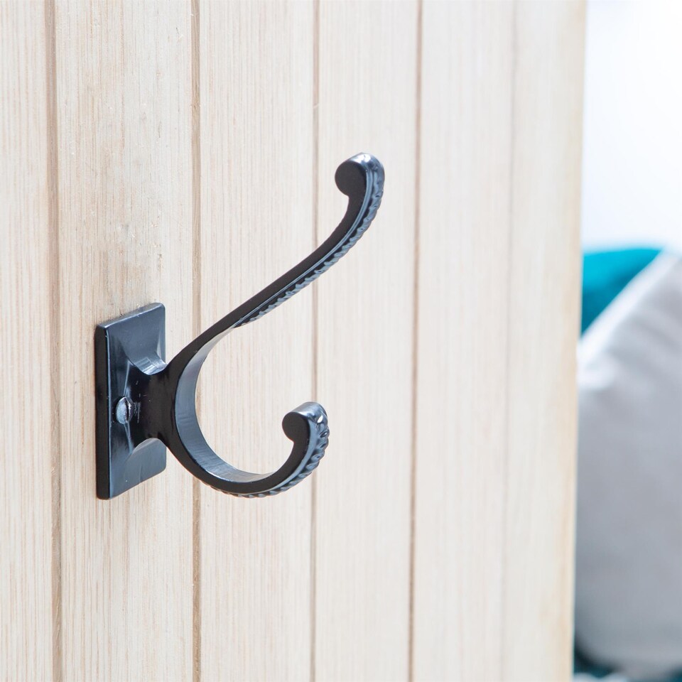 image 1 of Hammer & Tongs Square Back Scroll Hat & Coat Hook - W35mm x H100mm - Black