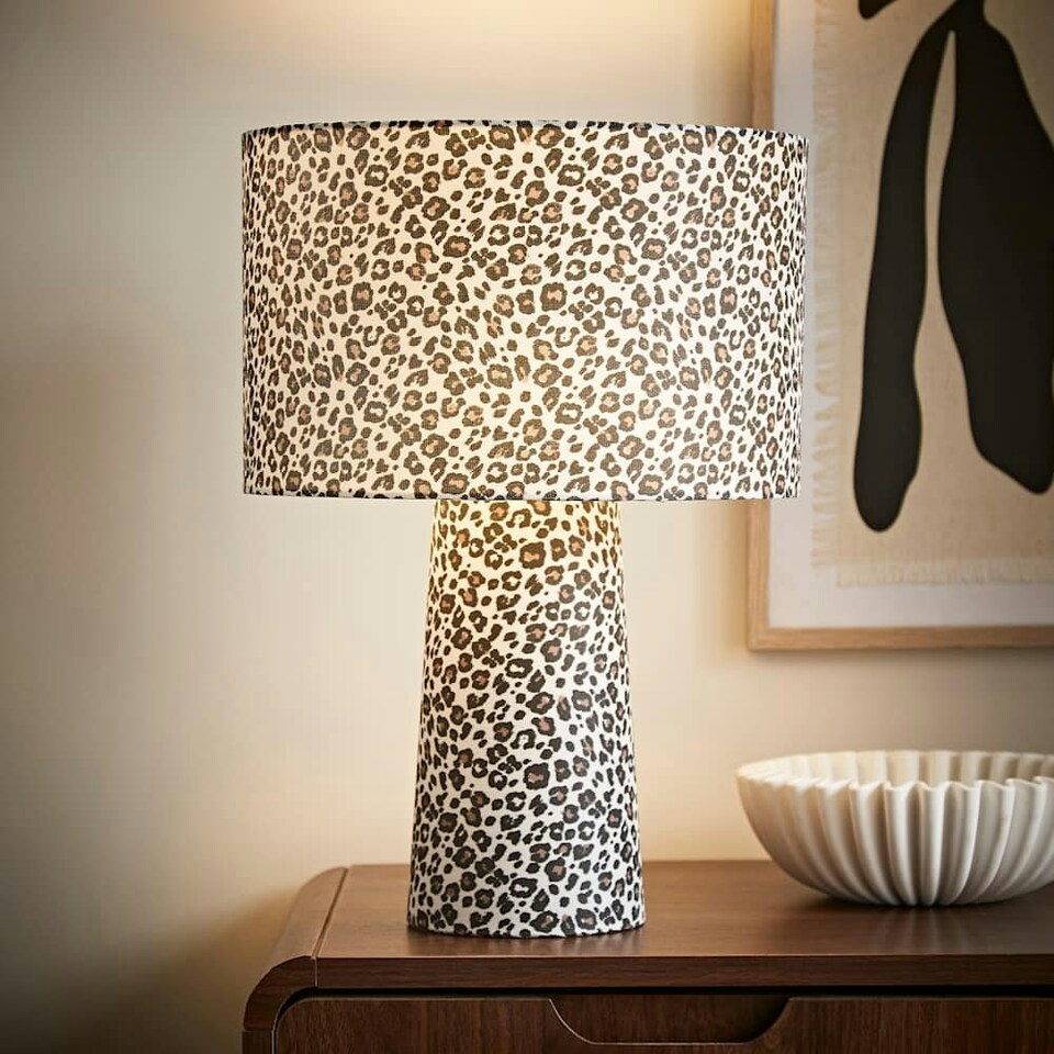 image 1 of ValueLights Bertie Leopard Print Full Fabric Table Lamp with LED Bulb Brown