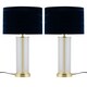 image 1 of Set of 2 Aura - Satin Brass Lamps with Navy Blue Crushed Velvet Shades Bronze | Blue