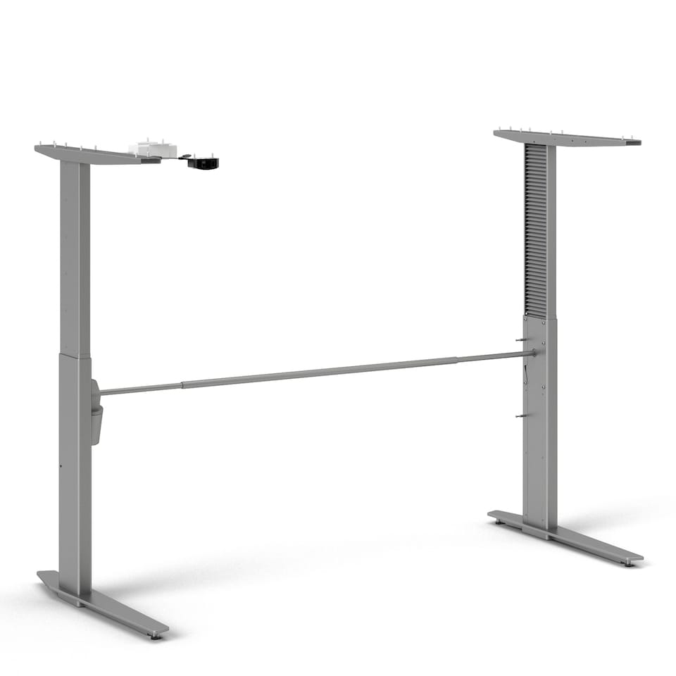 image 1 of Prima Desk 150cm in White with Height Adjustable Legs with Electric Control in Silver Grey Steel