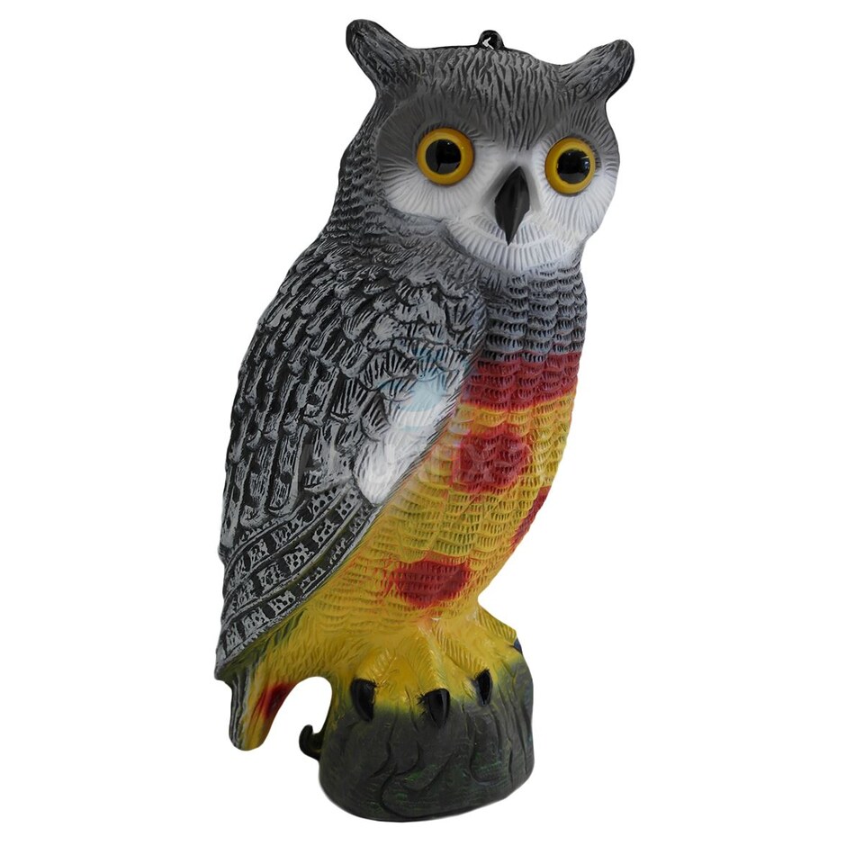 image 1 of Twin Pack Pond Decoy Realistic Owl And Heron Pest Deterrent Scarer Koi Carp Fish
