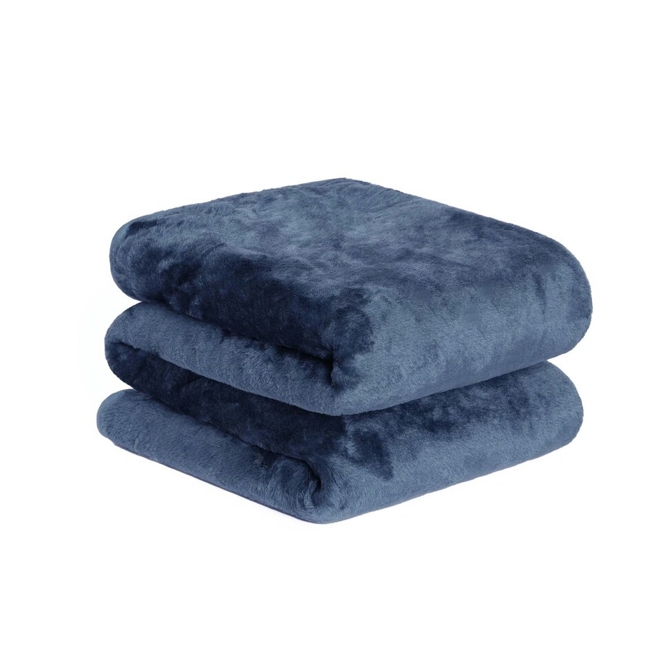Dreamscene Luxury Mink Faux Fur Fleece Throw Blanket, 200x240cm Navy