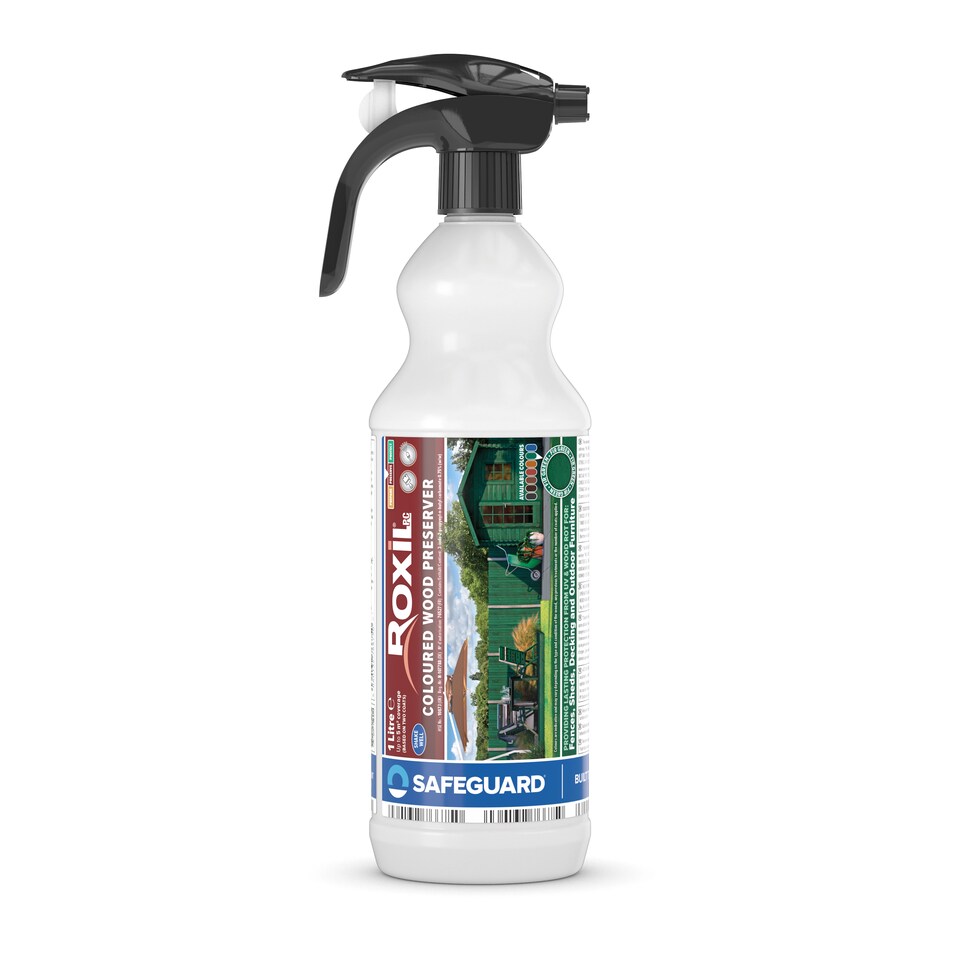 image 1 of Roxil Wood Stain Preserver (1L Spray Fir Green) - 5 Year Protection Indoor & Outdoor No VOCs, Fast-Drying.