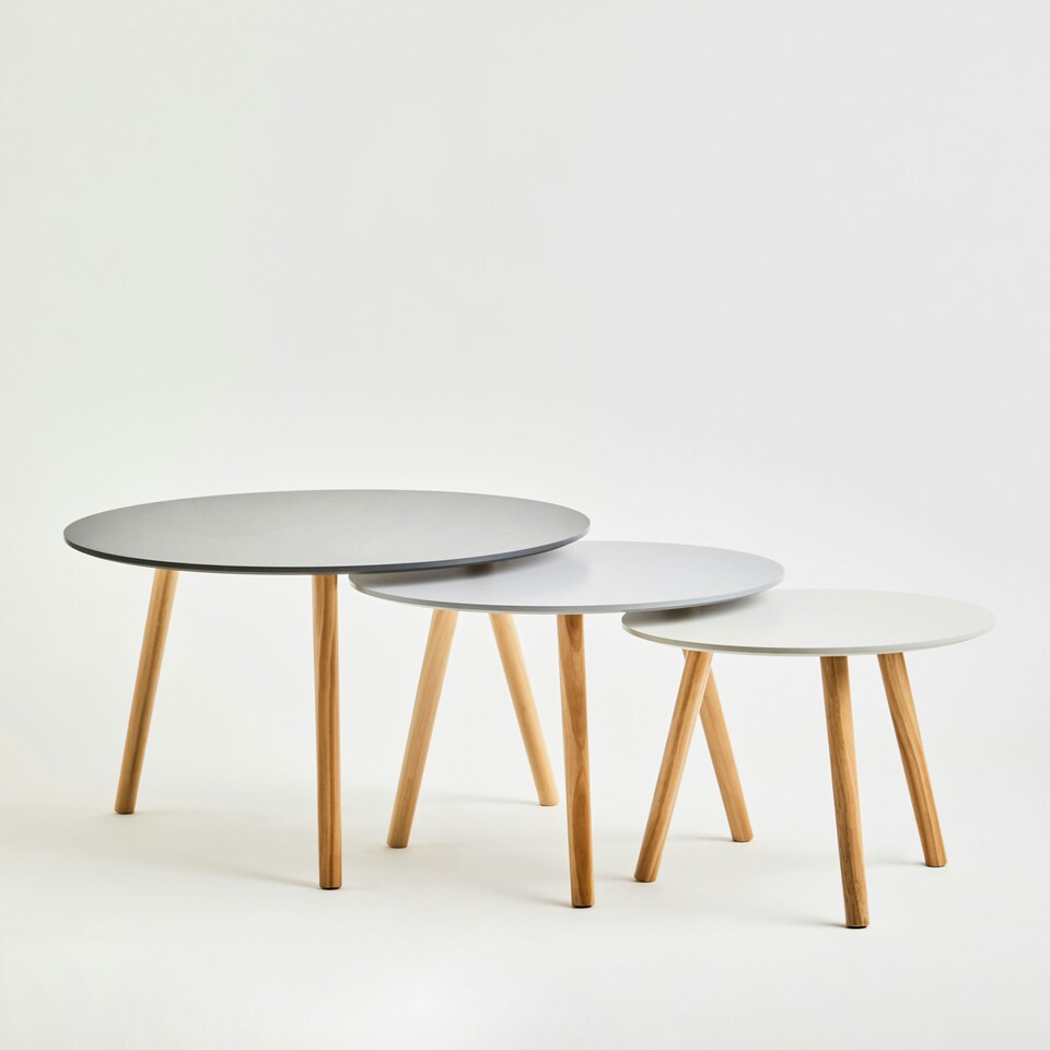 image 1 of Interiors by Premier Set of 3 Round Tables, Triangular Coffee Tables Set, Long Lasting Rounded Top Wood Table for Indoor, Outdoor