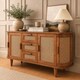 image 7 of Solid Mango Wood Sideboard Buffet Cabinet with Cane Doors & Drawers – Dark Oak Finish Credenza Storage Cabinet, No Veneer Console Table, Fully Assembled with Legs to Attach, Mid Century Modern Furniture