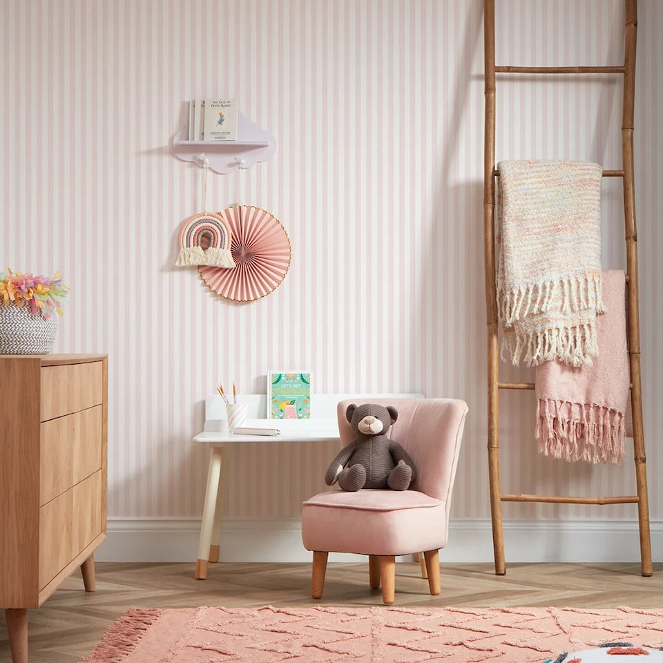 image 1 of Classic Stripe Wallpaper in Pastel Pink | Pink | Pastel Pink | 50cm x 10m