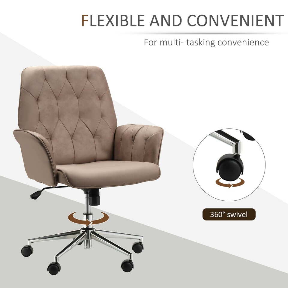 image 1 of Vinsetto Computer Chair w/ Armrest Modern Style Tufted Home Dining Room Brown