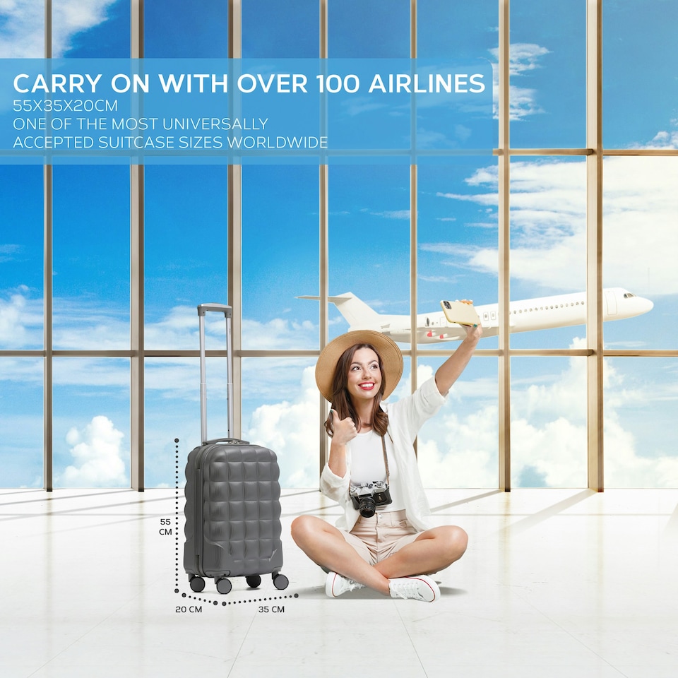 image 1 of Flight Knight Bubble Suitcase - Ryanair easyJet Jet2 Approved - 8 Wheel Carry Cabin Hardcase 55x35x20cm Grey | Charcoal | Cabin Bag