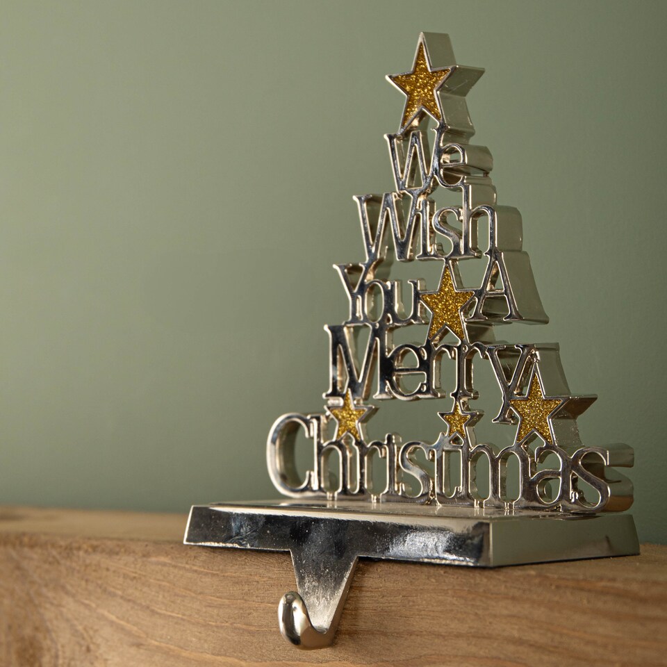 image 1 of 22cm Silver Christmas Stocking Hanger - We Wish You a Merry Christmas