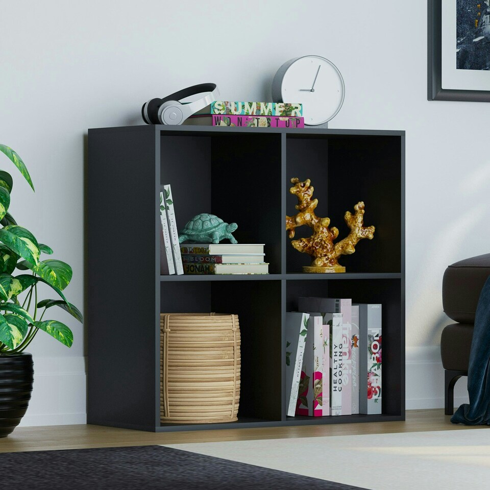 image 1 of Vida Designs Durham 2x2 Cube Storage Bookcase Display Unit, Black
