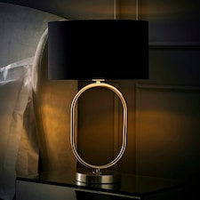 ValueLights Antonia Black with Chrome Inner Drum Shade Brushed Chrome Oval Table Lamp Silver
