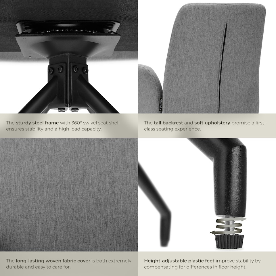 image 1 of Swivel Chair Daya - upholstered, robust fabric, 55.5 x 58 x 87 cm - Set of 6 Grey | Anthracite