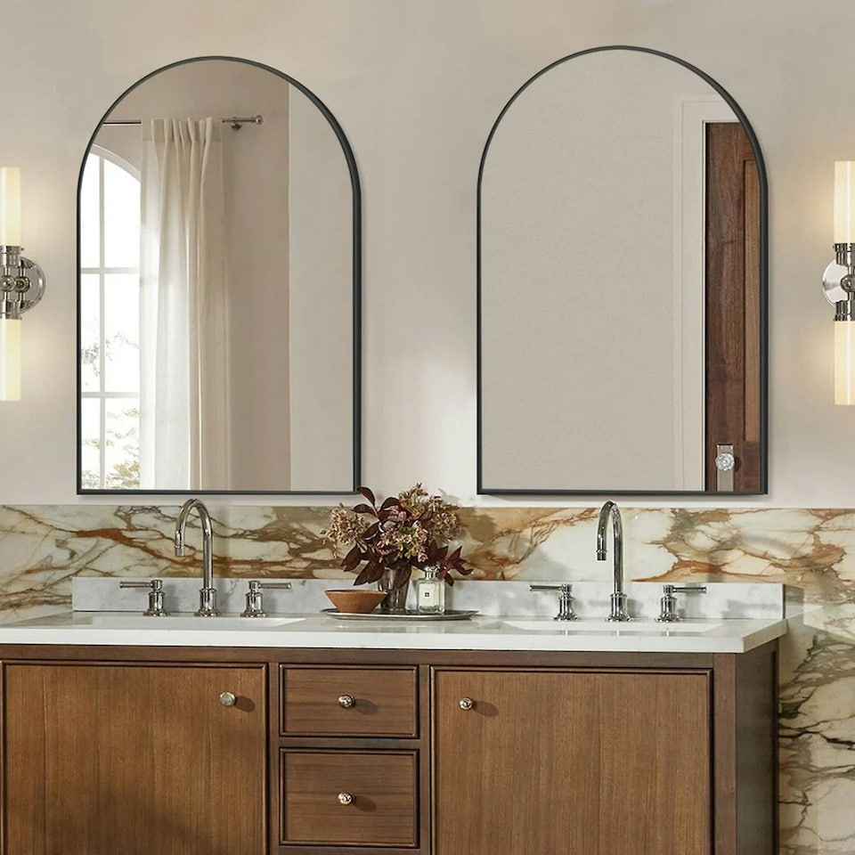 image 1 of Living and Home Arch-Shape Metal Framed Wall Mirror Decorative - 50*75cm Black