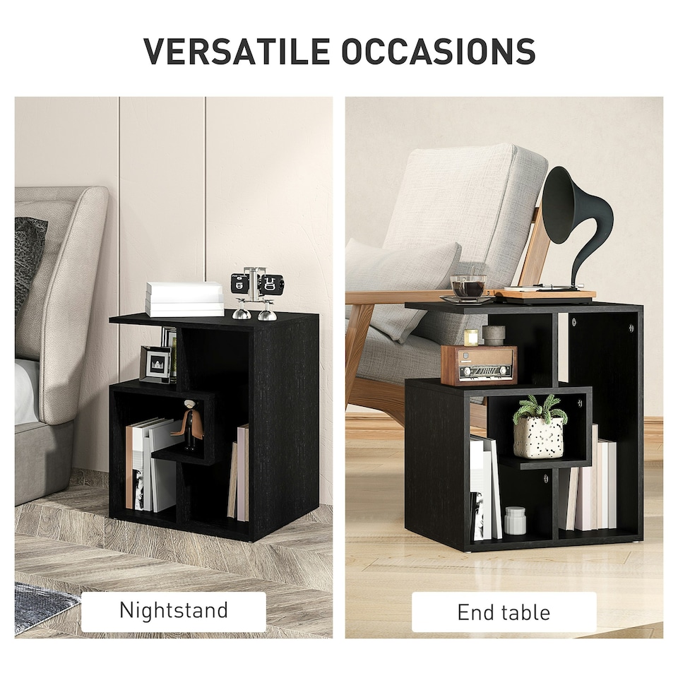 image 1 of HOMCOM 3-Tier Side End Table Open Shelves Storage Magazine Desk Black Black
