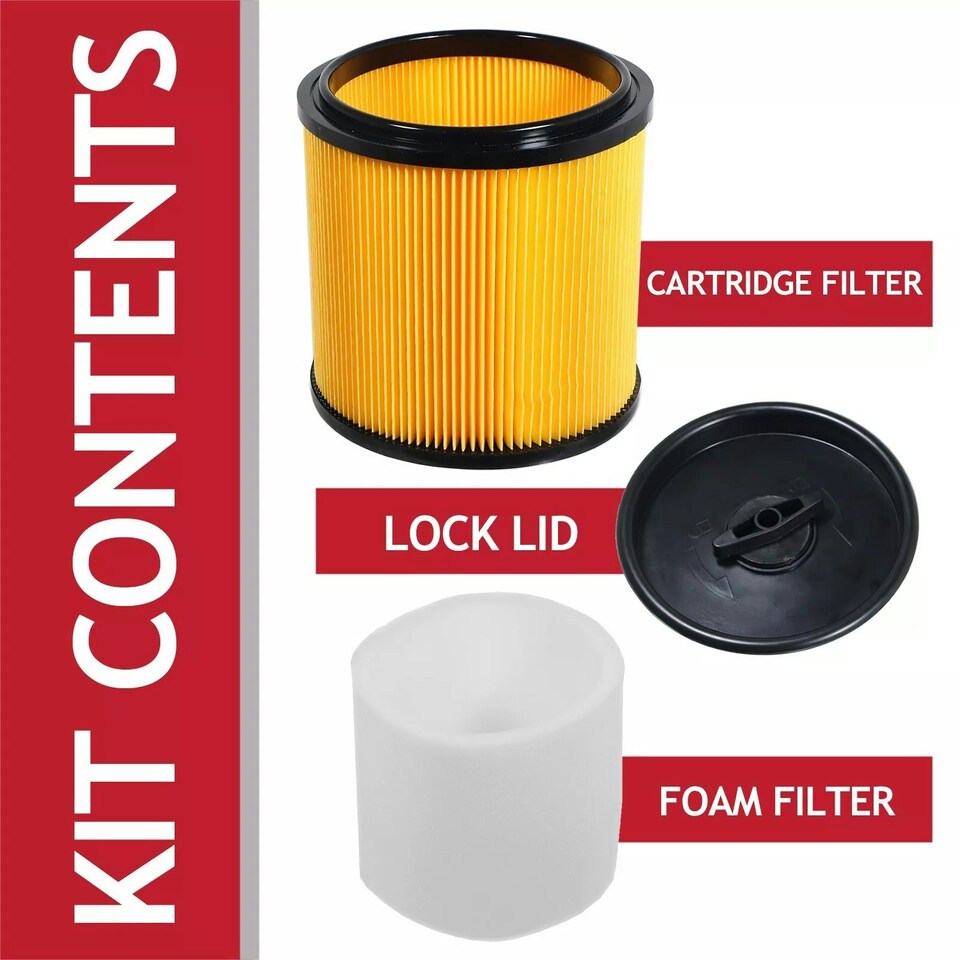 image 1 of SPARES2GO Wet & Dry Cartridge + Foam Sleeve Filter Kit compatible with Vacmaster Vacuum Cleaners (20 Litre to 60 Litre Models)