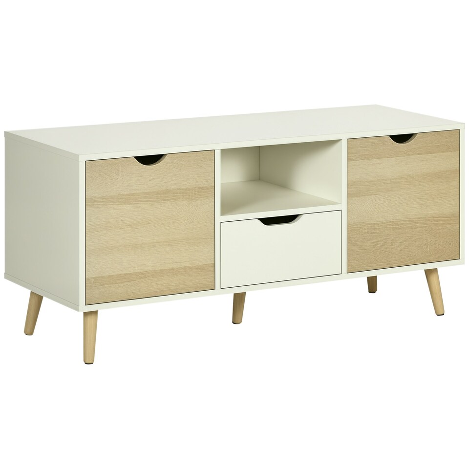 image 1 of HOMCOM TV Cabinet Entertainment Centre w/ Storage Cabinet and Drawer, Natural