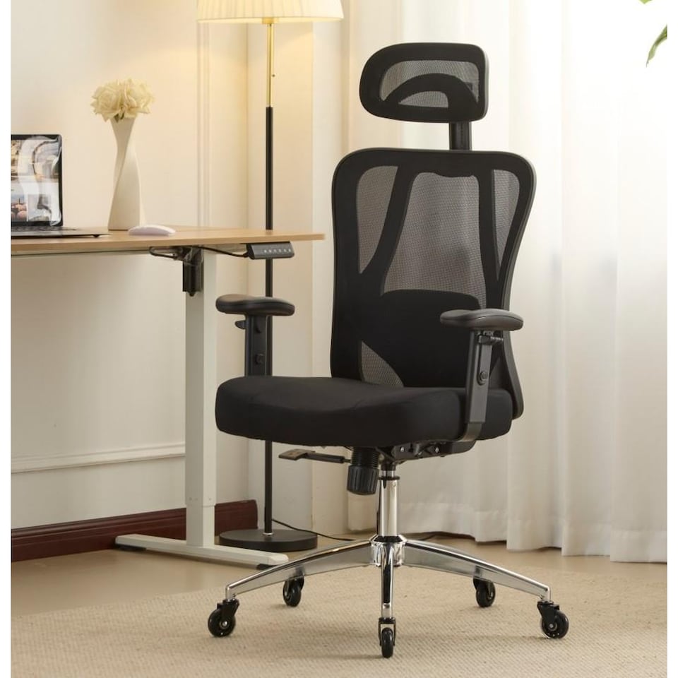 image 1 of Breathable Office Chair Adjustable Armrest and Headrest Silent Casters