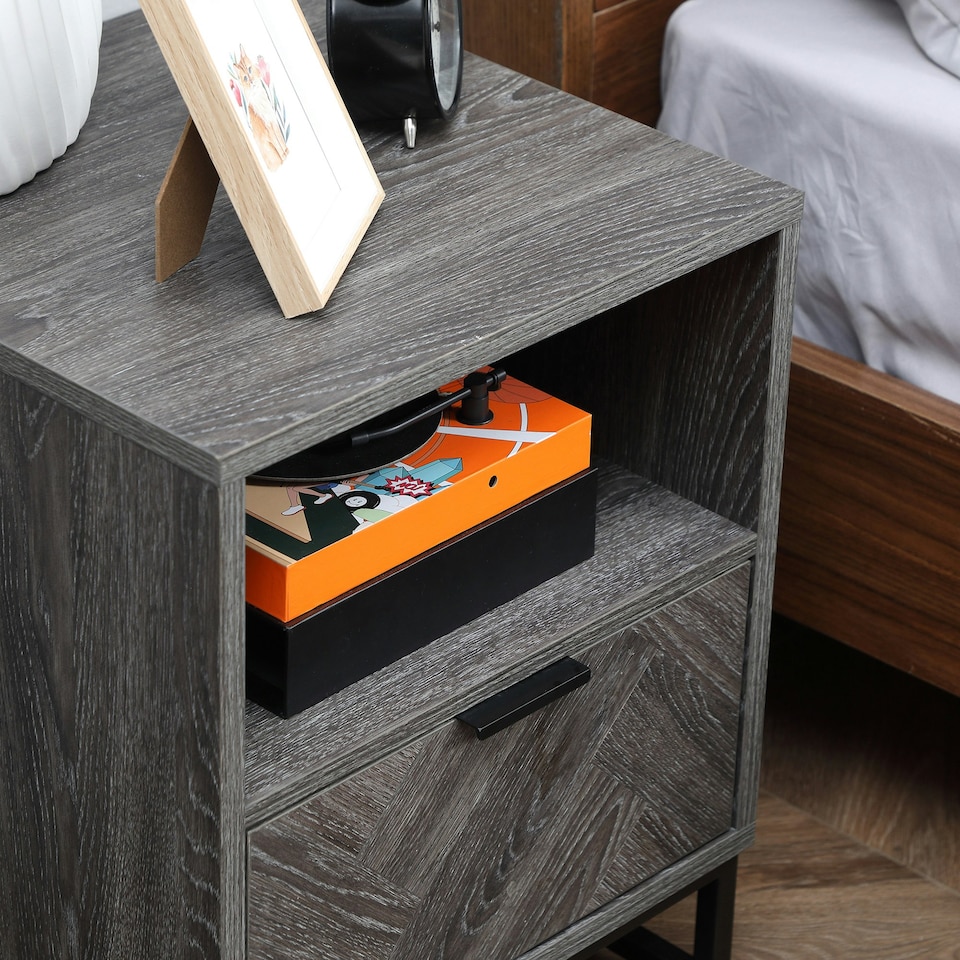 image 1 of HOMCOM Bedside Table, Sofa Side Table W/ Drawer and Shelf Living Room, Bedroom
