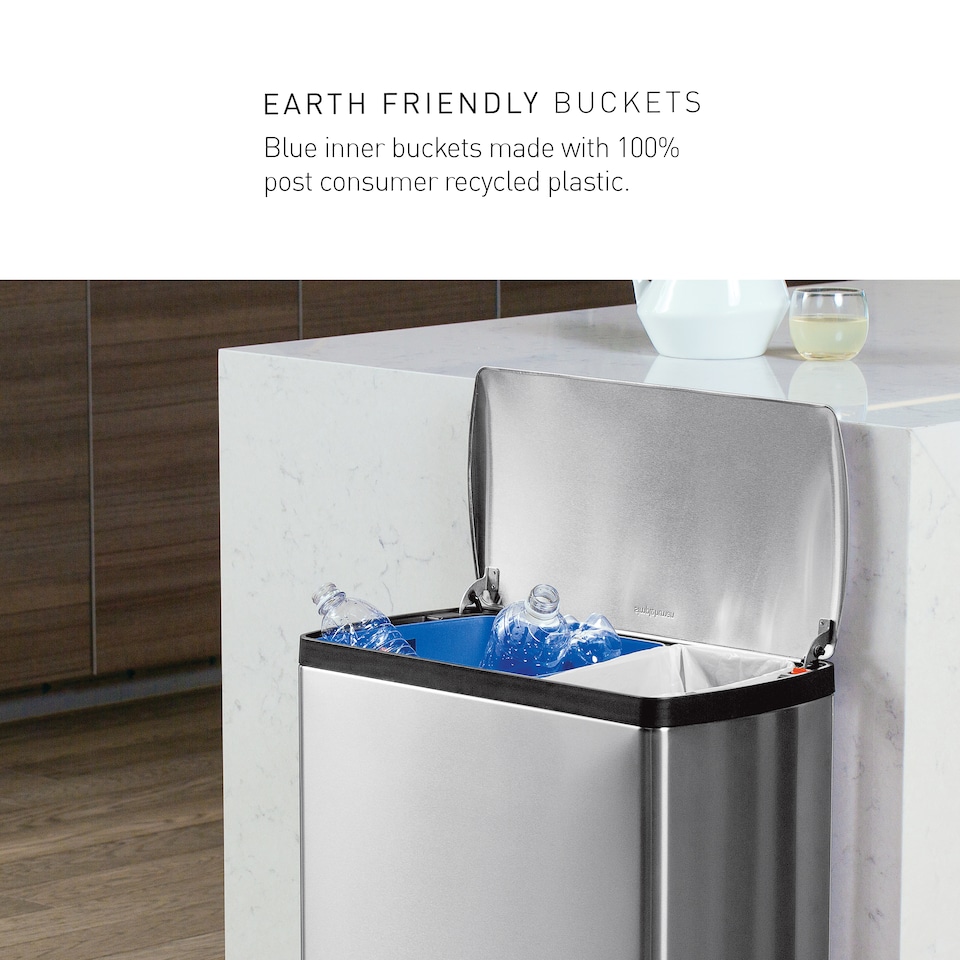 image 1 of Simplehuman 46L Rectangular Recycling Kitchen Pedal Bin, Brushed Stainless Steel