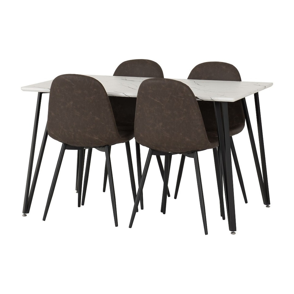 image 1 of Marlow & Athens Indoor Dining Set with 4 Chairs - White Marble - Brown | Brown | White Marble/Brown Faux Leather | 5