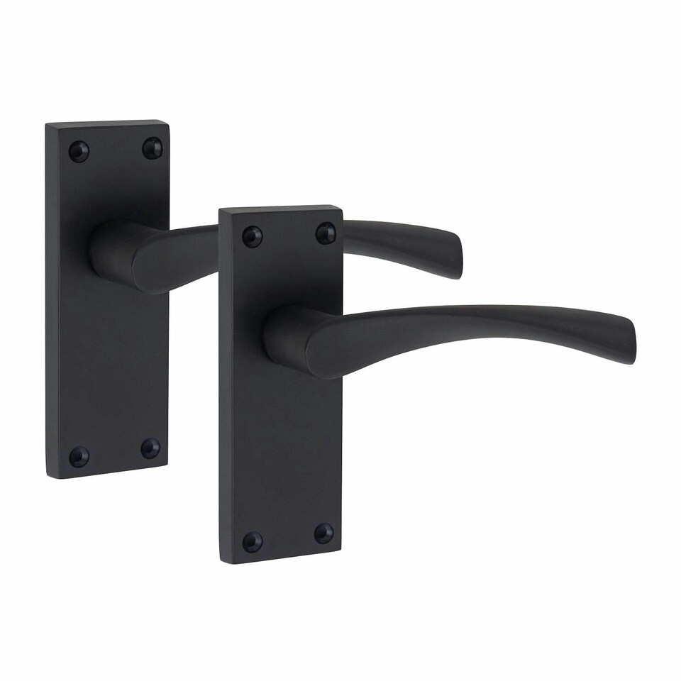 image 1 of Golden Grace 5 Pairs Victorian Scroll Astrid Door Handles Latch in Matt Black Finish - 120mm x 40mm Backplate Black