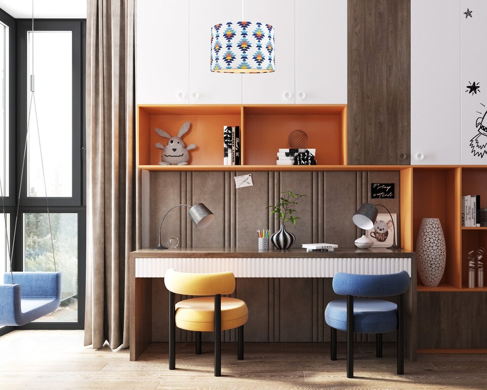 image 1 of Colourful Boho Geometric 12 Inch Drum Lamp Shade in White with Blues and Oranges | Multi | 12"