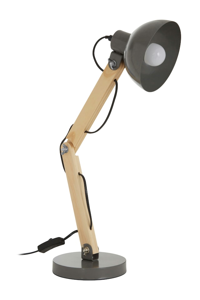 image 1 of Interiors by Premier Ambiant Grey Wood And Metal Table Lamp, Versatile Bedside Table Lamp, Modern Rustic Livingroom Table Lamp