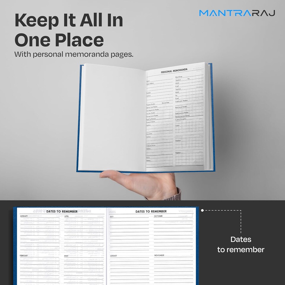 image 1 of MantraRaj 2027 Diary A5 2 Pages A Day Diary Hardback Year Planner Office Desk Diary (Blue)