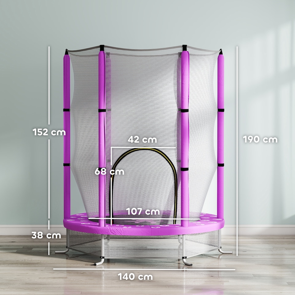 image 1 of AIYAPLAY 4.6FT Kids Trampoline with Safety Enclosure Net | Purple | Purple