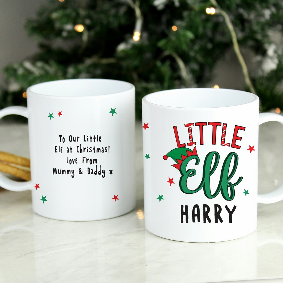 image 1 of Personalised Little Elf Plastic Mug White