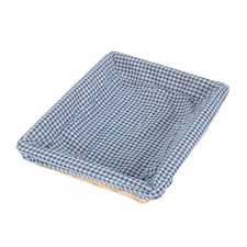 Blue Checked Lined Flat Rectangular Wicker Tray | Blue | Blue | One Size