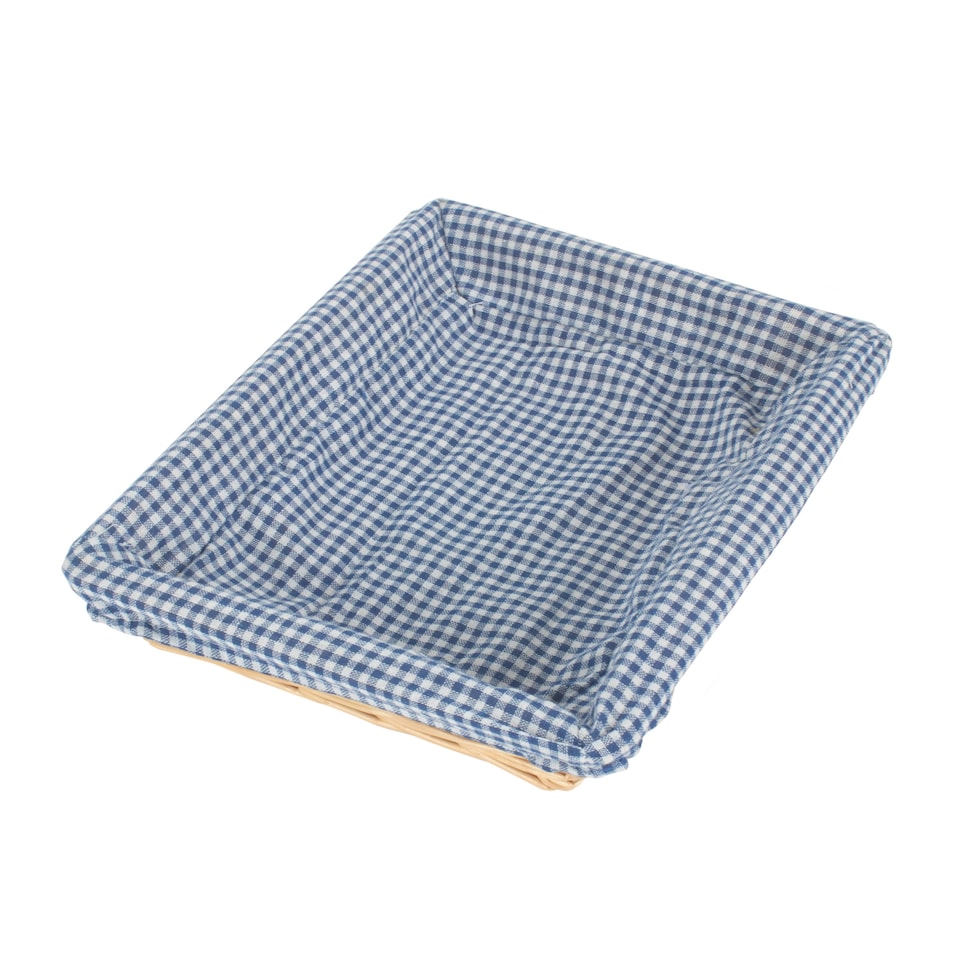 image 1 of Blue Checked Lined Flat Rectangular Wicker Tray | Blue | Blue | One Size