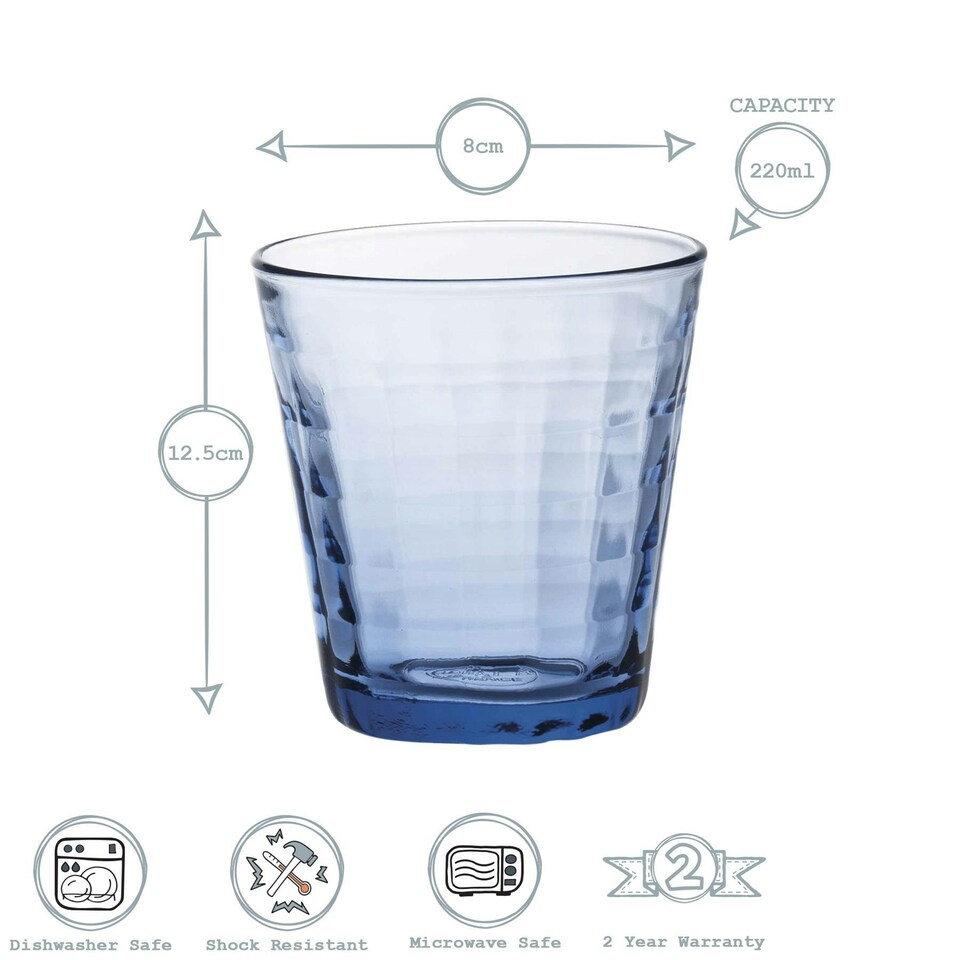 image 1 of Duralex Prisme Drinking Glasses - 220 ml Tumblers for Water, Juice - Blue - Pack of 4 Blue