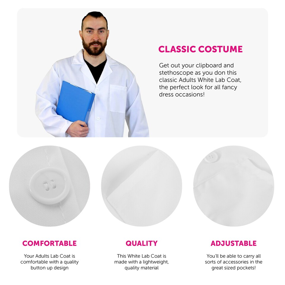 image 1 of Lab Coat Costume White Doctors / Scientist Coat White | XL