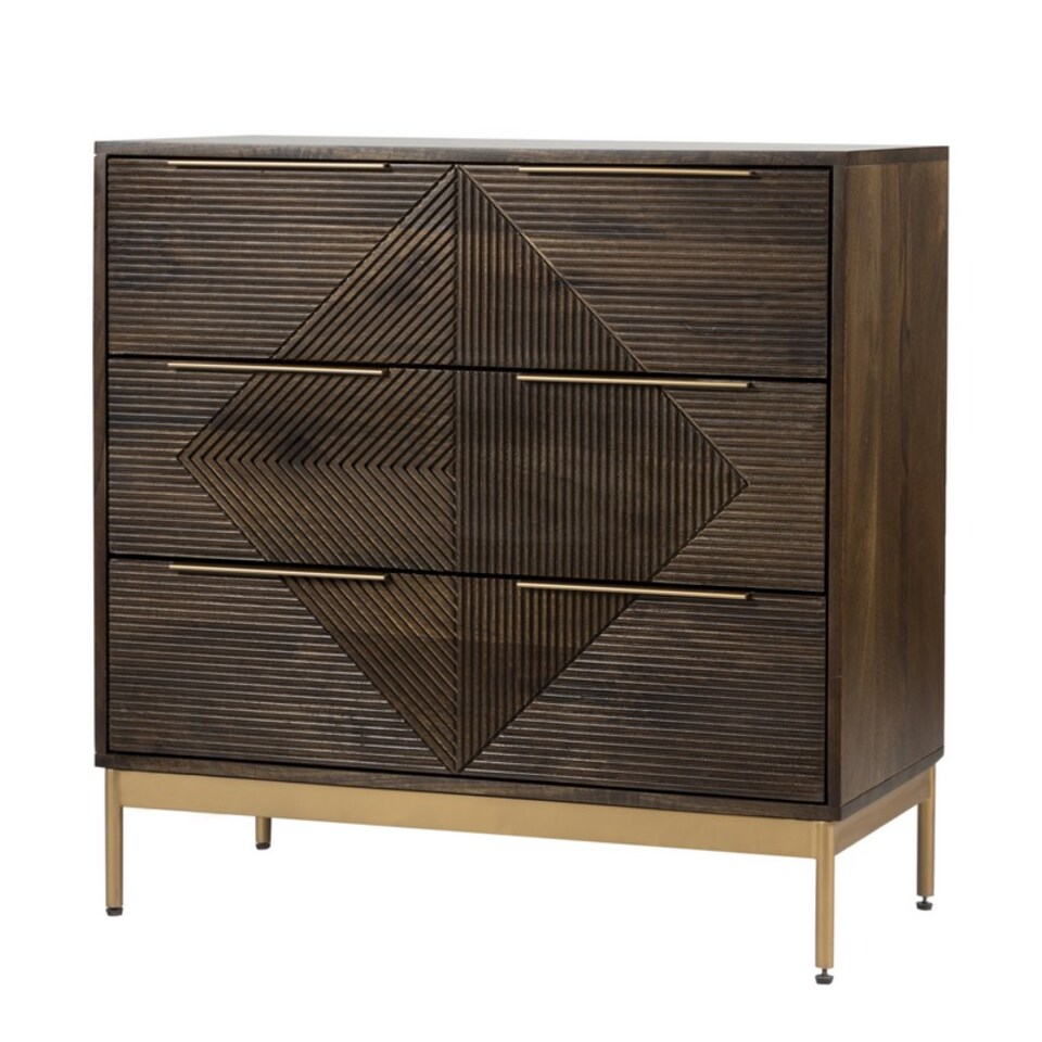 image 1 of Zaine Carving 3 Drawer Chest - Mango Wood - L40 x W81.5 x H80.5 cm - Dark Finish - Assembly Required