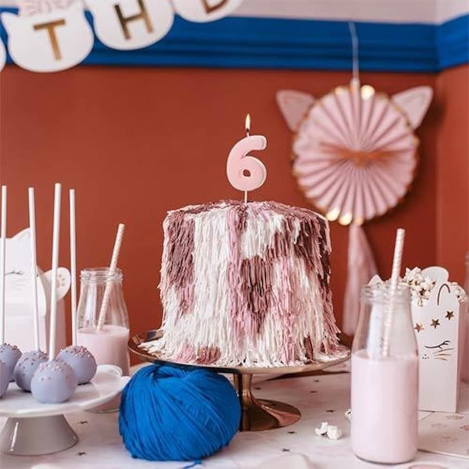 image 1 of Pastel Pink Number 6 Shaped Candle 5.5cm