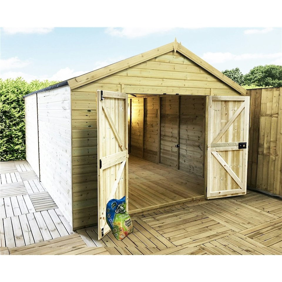 image 1 of 15 x 13 WINDOWLESS T&G Apex Wooden Workshop / Garden Shed + Double Doors (15' x 13' / 15ft x 13ft) (15x13)