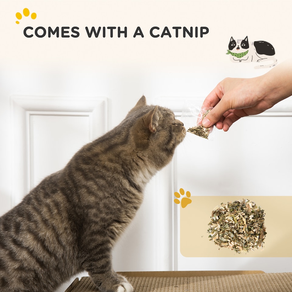 image 1 of PawHut 2 in 1 Cat House TV Shape Corrugated Cardboard with Catnip, Brown