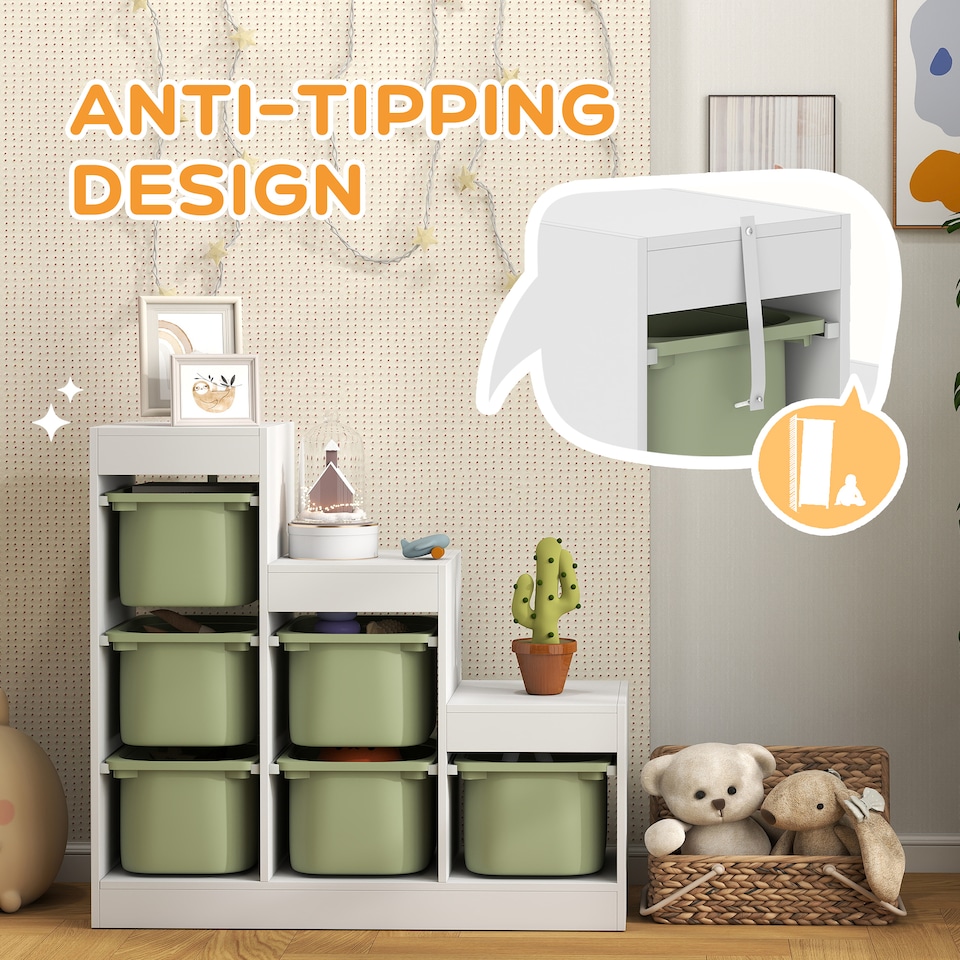 image 1 of AIYAPLAY Kids Toy Storage Unit with Removable Bins, for 3-8 Years, Green