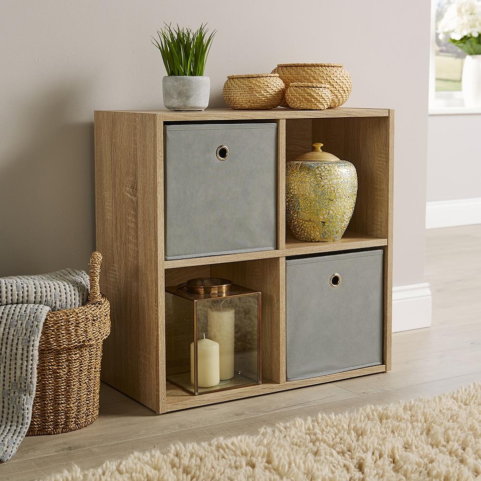 image 1 of Storage Cube 4 Shelf Bookcase Wooden Display Unit Organiser Home | Brown | Oak