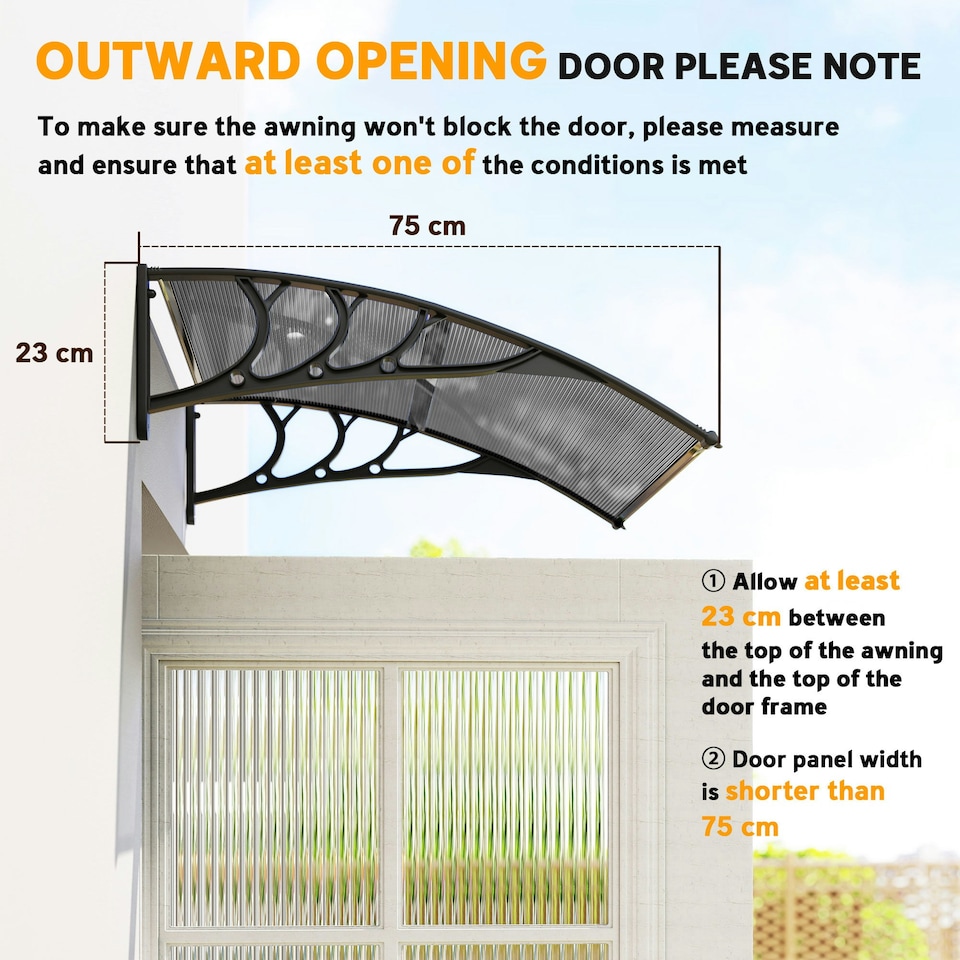 image 1 of Outsunny Door Canopy Awning Outdoor Window Rain Shelter for Door 100 x 75cm Black | Black