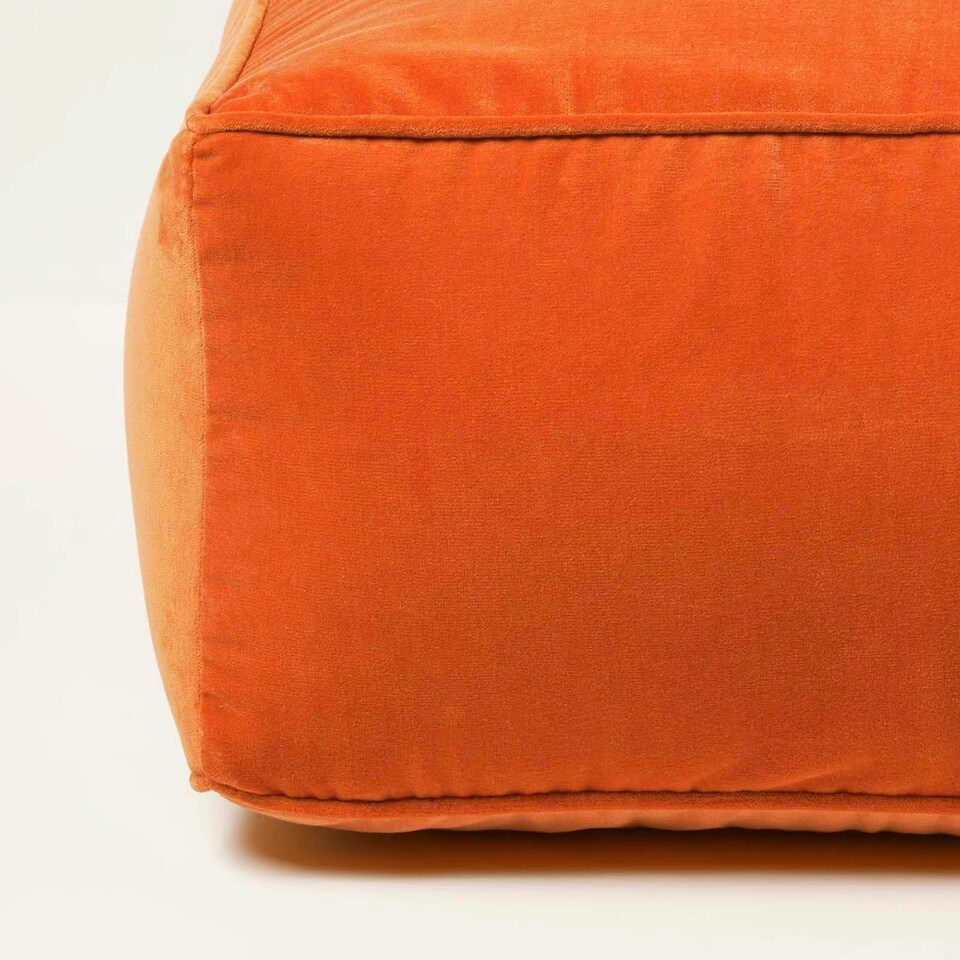 image 1 of Homescapes Burnt Orange Velvet Pouffe Bean Cube