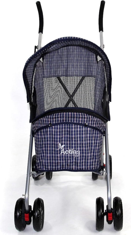 image 1 of Pet Stroller Dog Cat Puppy Pram Pushchair Travel Cart Jogging Buggy Carrier (Blue Tartan with Cover)