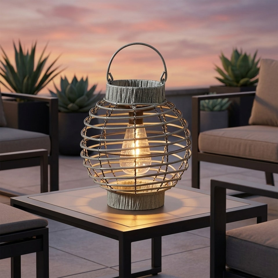 image 1 of Slate Terra Solar Rattan Style Garden Lantern