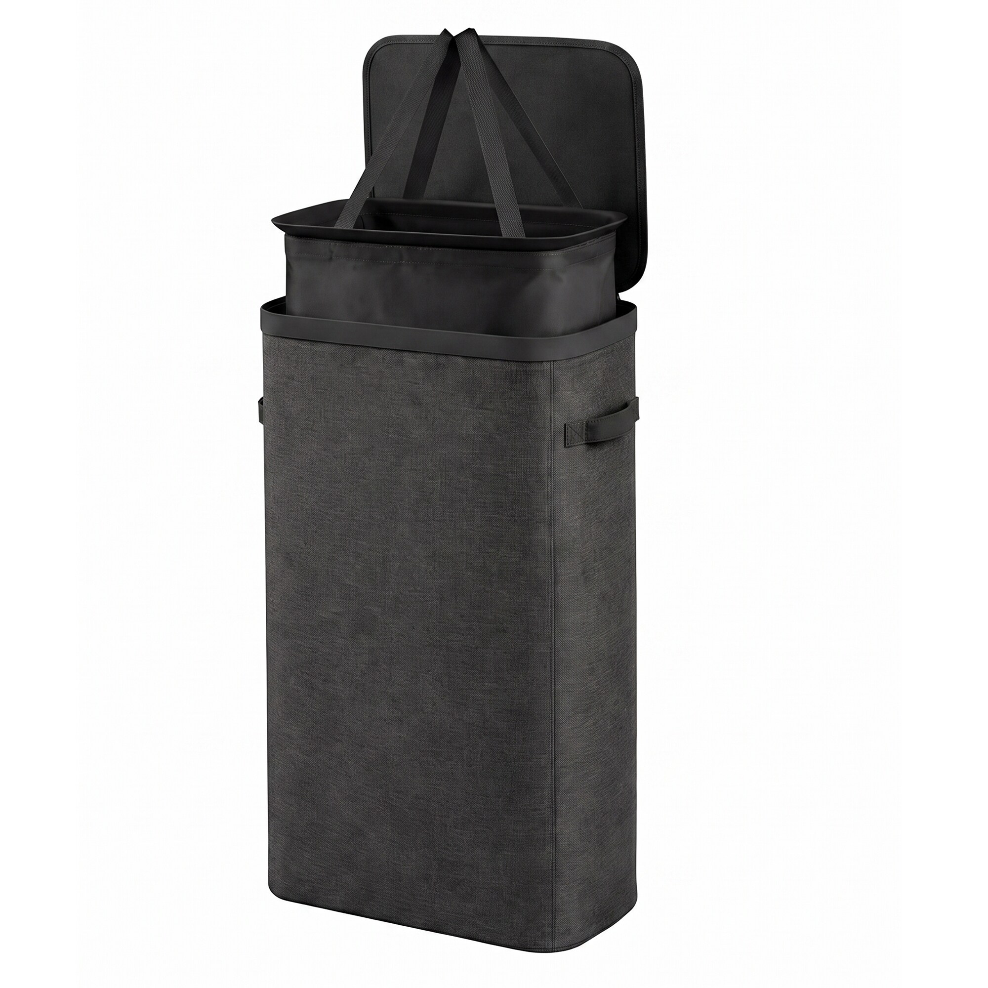 Keplin Collapsible Slim Laundry Basket with Lid & Removable Liner, 55L in Black