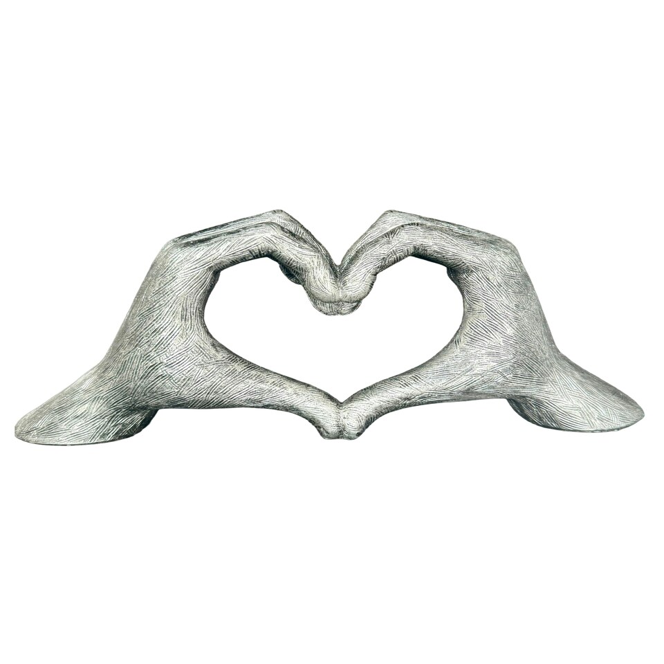 image 1 of Hands Love Gesture Sculpture Antique-Silver Colour Life-Size 26cm/10'' Expression of Appreciation Love Valentine's Day I appreciate I love you Wedding Present