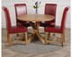 image 2 of Oregon Round Oak Dining Table and 4 Washington Leather Chairs | Red | Red | 1