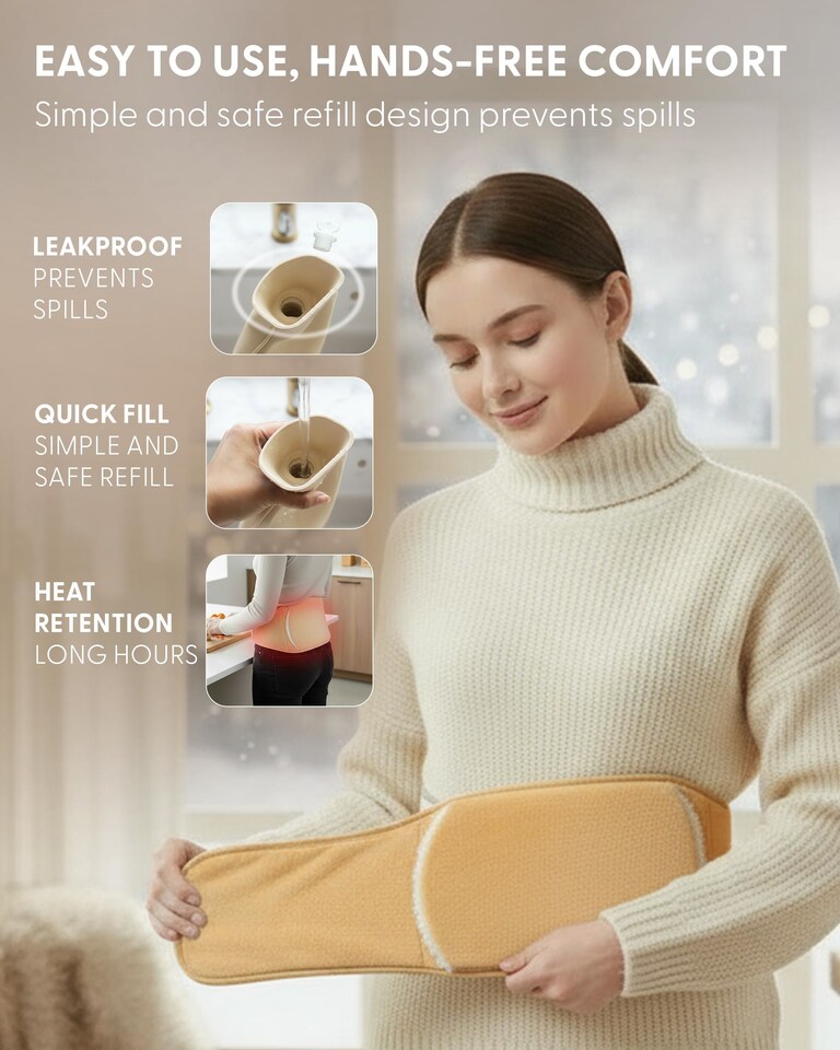 image 1 of Keplin 2L Hot Water Bottle with Plush Waist Belt Cover Natural Rubber