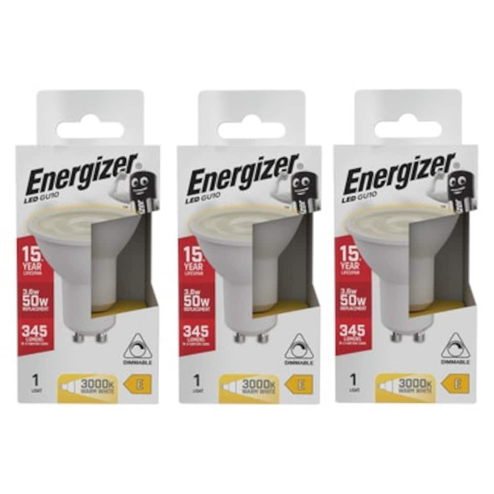image 1 of Energizer LED GU10 345lm 3.6W 3000K (Warm White) Dimmable Light Bulb - Pack of 3